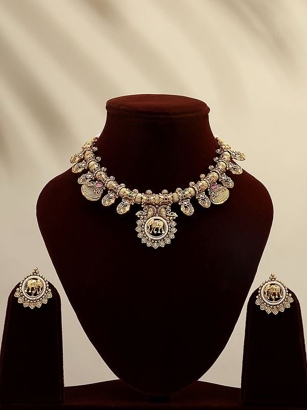 exotic india Rajwadi Style Necklace and Earrings Set