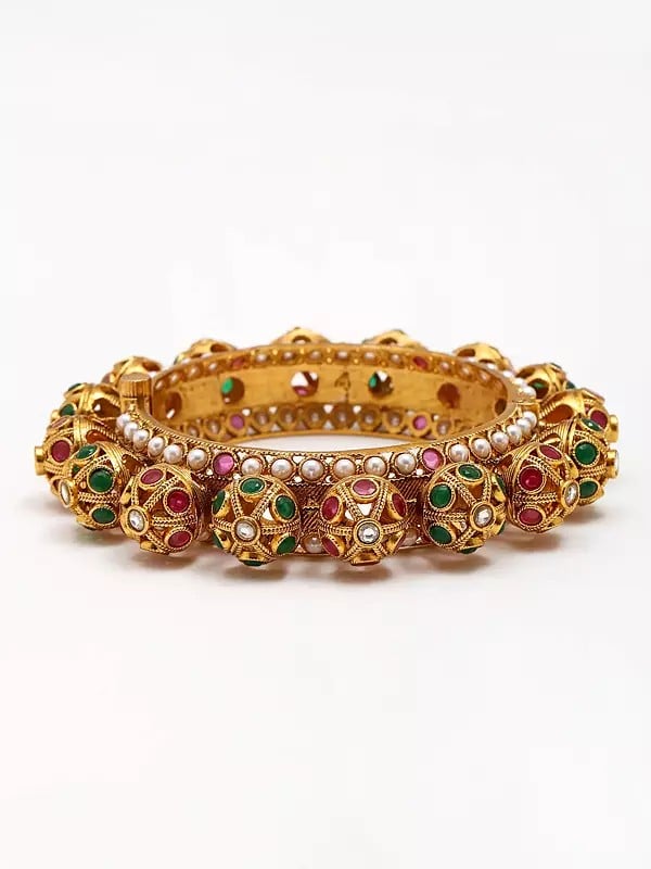 Exotic India Rajwadi Style Stone Studded Screw Openable Pair Of Bangles 