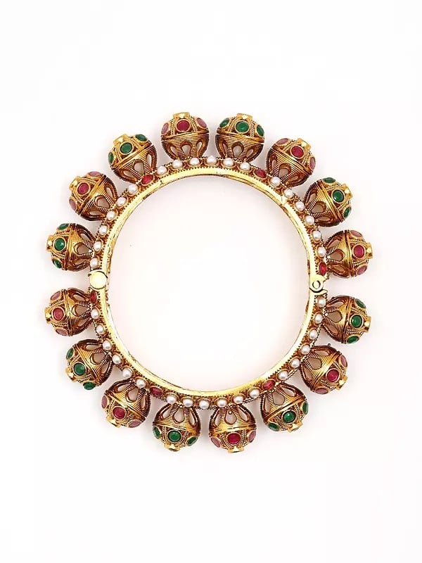 Exotic India Rajwadi Style Stone Studded Screw Openable Pair Of Bangles 