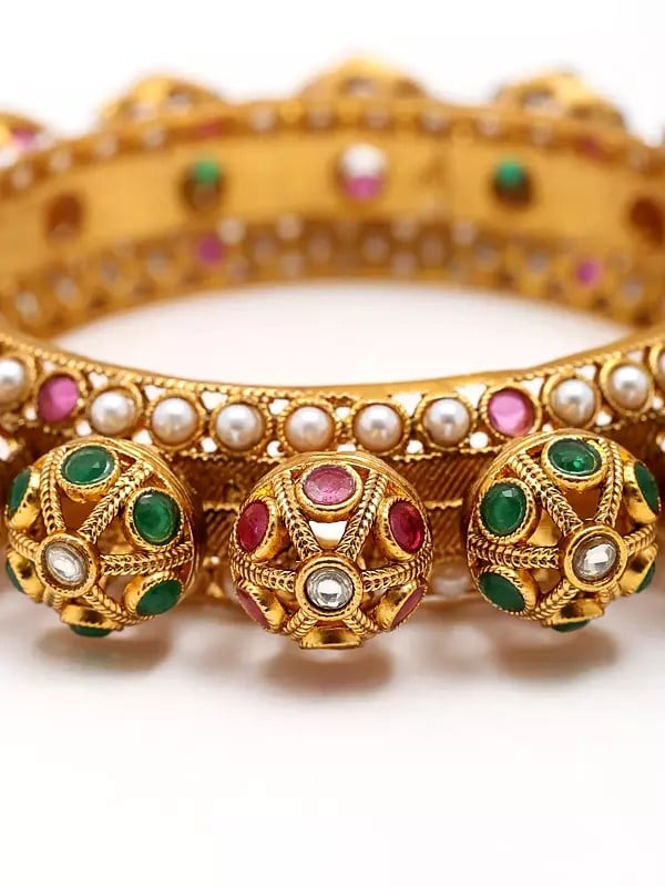 Exotic India Rajwadi Style Stone Studded Screw Openable Pair Of Bangles 