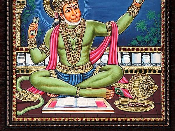 Exotic India Ram Bhakt Hanuman Framed Tanjore Painting
