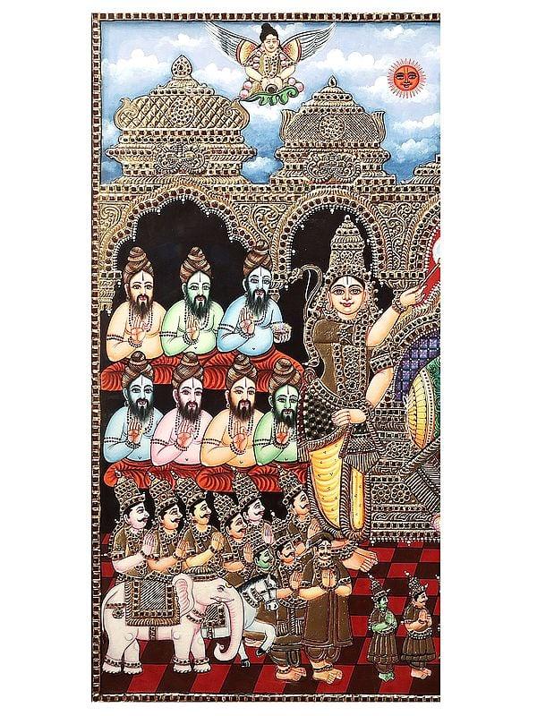 Exotic India Rama Darbar Tanjore Painting | Traditional Colors With 24K Gold | Teakwood Frame | Gold & Wood | Handmade | Made In India