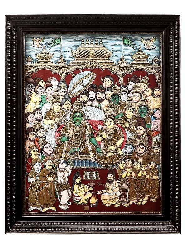 exotic india Rama Darbar Tanjore Painting | Traditional Colors With 24K Gold | Teakwood Frame | Gold & Wood | Handmade | Made In India 