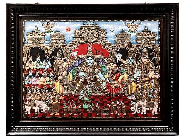 exotic india Rama Darbar Tanjore Painting | Traditional Colors With 24K Gold | Teakwood Frame | Gold & Wood | Handmade | Made In India