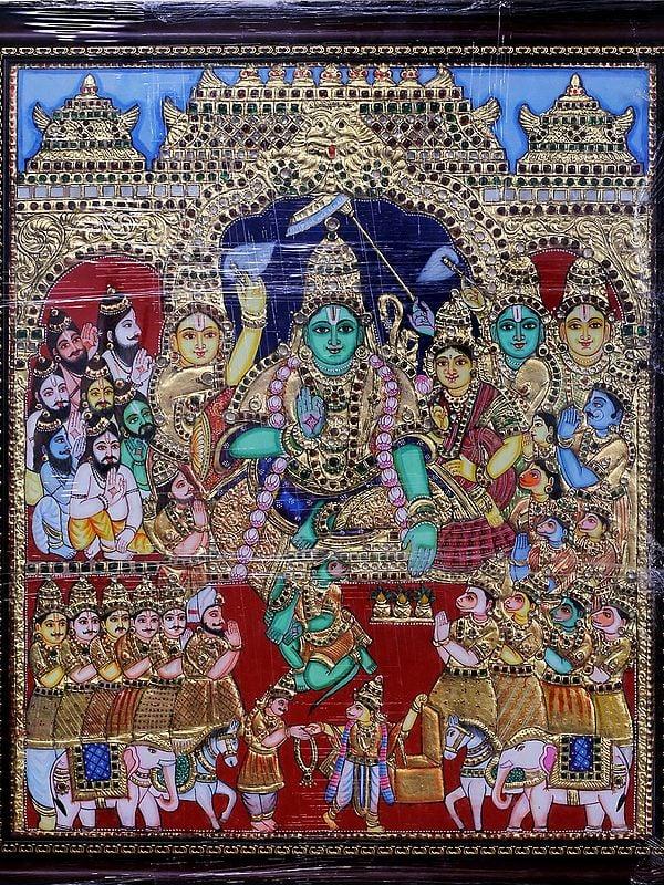 Exotic India Rama Pattabhishekam Tanjore Painting With Frame | Traditional Colors With 24 Karat Gold