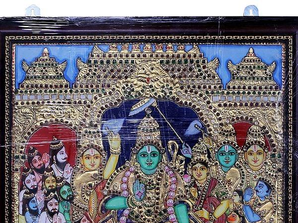 Exotic India Rama Pattabhishekam Tanjore Painting With Frame | Traditional Colors With 24 Karat Gold