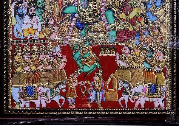 Exotic India Rama Pattabhishekam Tanjore Painting With Frame | Traditional Colors With 24 Karat Gold