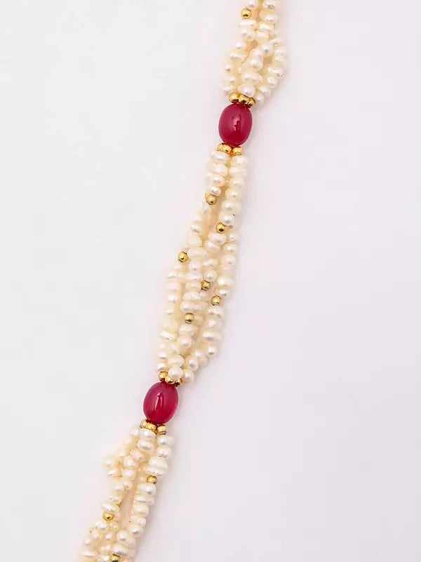 Exotic India Ramdarbar Necklace And Earrings Set With Beaded Strand 