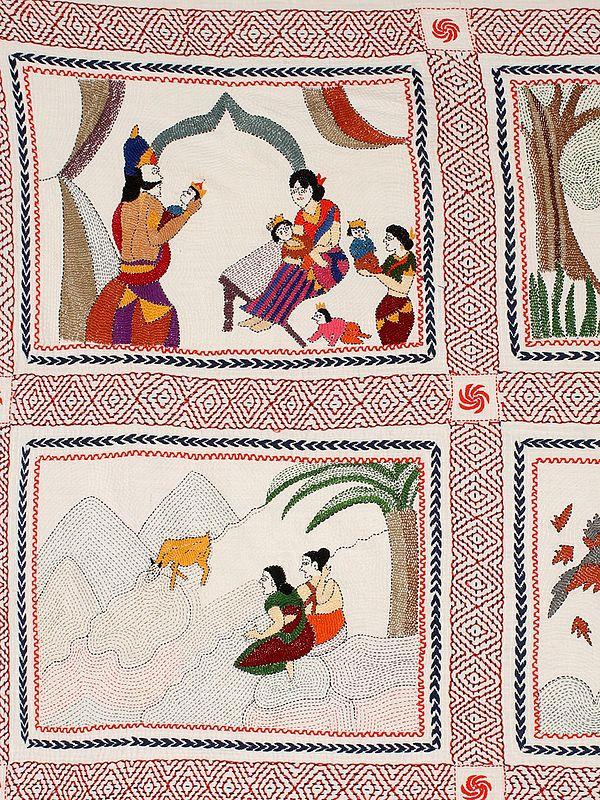 Exotic India Ramleela (The Life Of Rama) | Kantha Stitch Embroidery Painting 