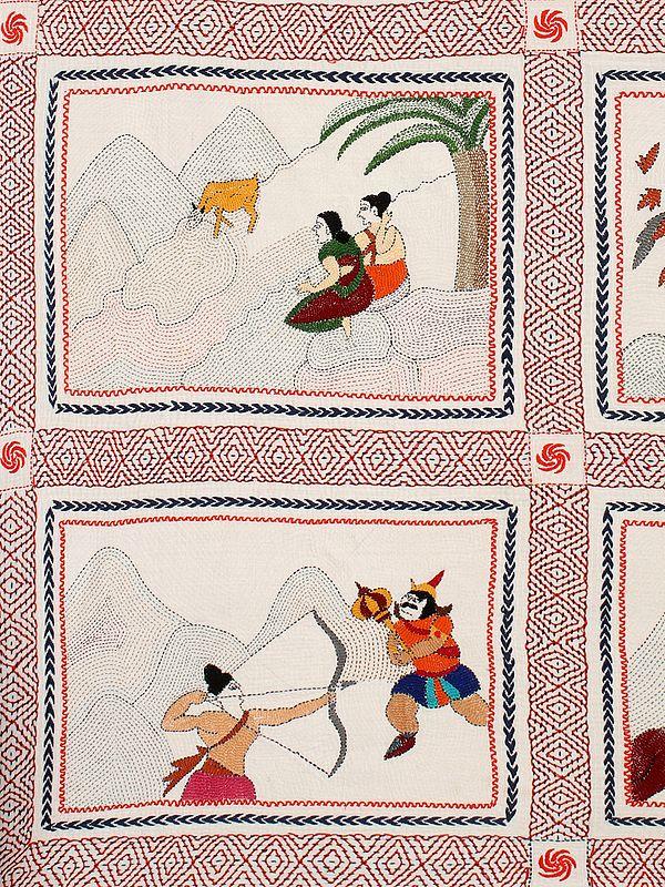 Exotic India Ramleela (The Life Of Rama) | Kantha Stitch Embroidery Painting 