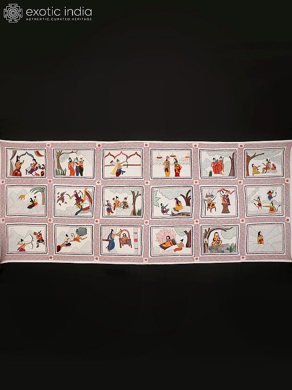 exotic india Ramleela (The Life of Rama) | Kantha Stitch Embroidery Painting 