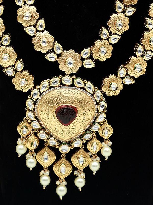 Exotic India Rani Haar With Double Layer And Beautiful Earrings For Bridal