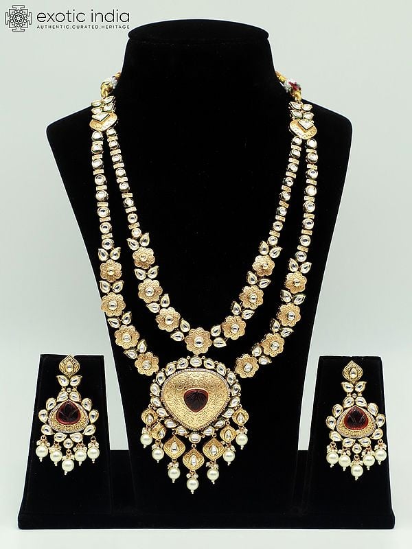 exotic india Rani Haar With Double Layer And Beautiful Earrings For Bridal