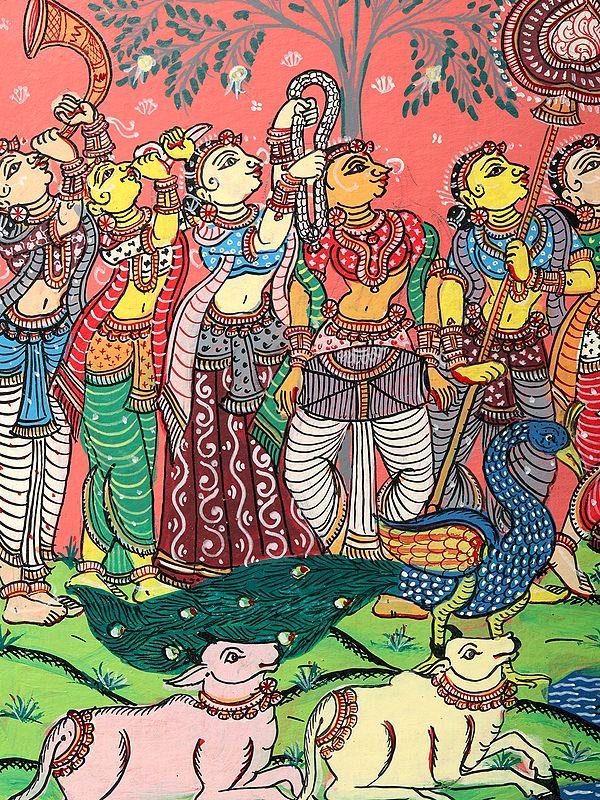 Exotic India Rasleela - Celebration View Of Radha Krishna With Gopis