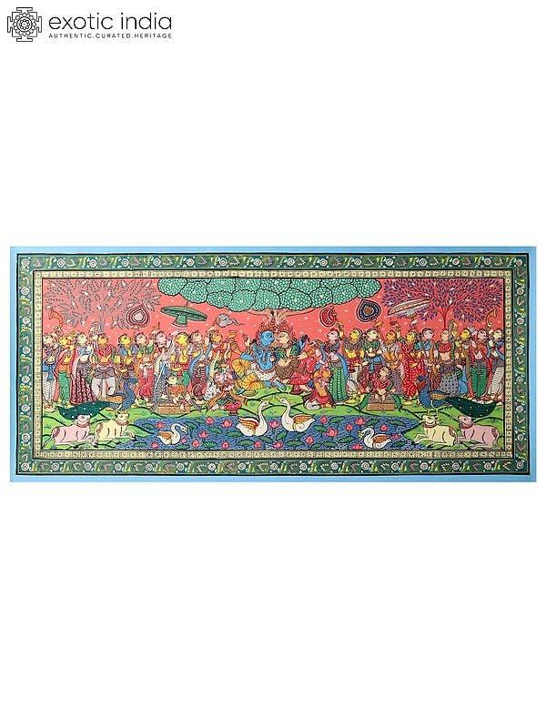 exotic india Rasleela - Celebration View of Radha Krishna with Gopis