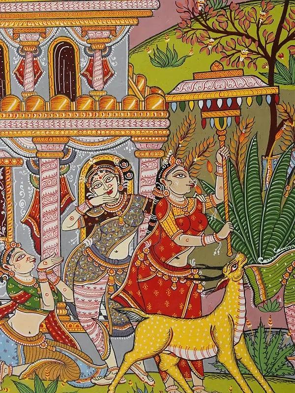 Exotic India Raslila - Celebration View Of Krishna With Gopis | Pattachitra Painting From Odisha