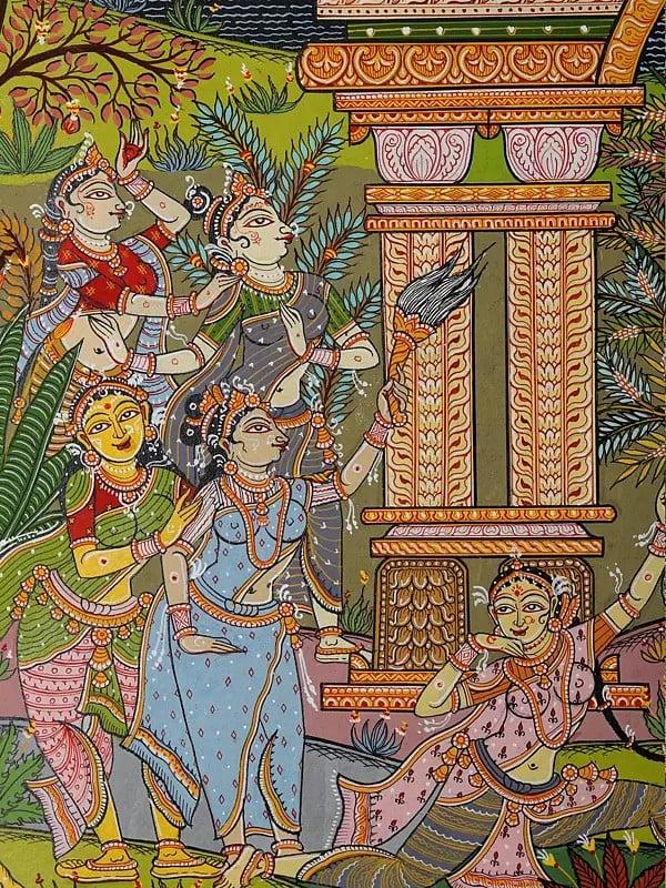 Exotic India Raslila - Celebration View Of Krishna With Gopis | Pattachitra Painting From Odisha