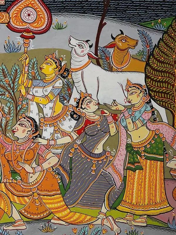 Exotic India Raslila - Celebration View Of Krishna With Gopis | Pattachitra Painting From Odisha