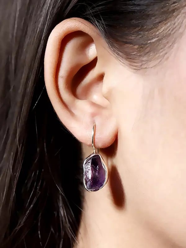 Exotic India Raw Gemstone Hook Earrings | Sterling Silver Jewelry 