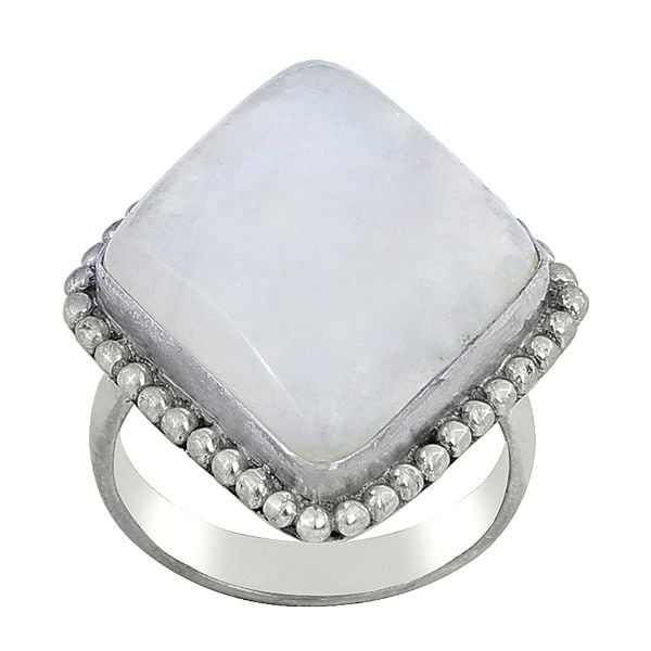 Exotic India Rawa Work Silver Ring With Rainbow Moonstone 