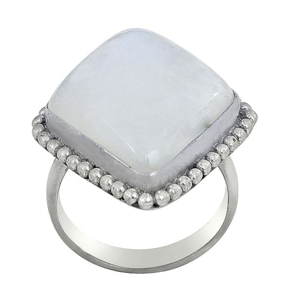 exotic india Rawa Work Silver Ring with Rainbow Moonstone 