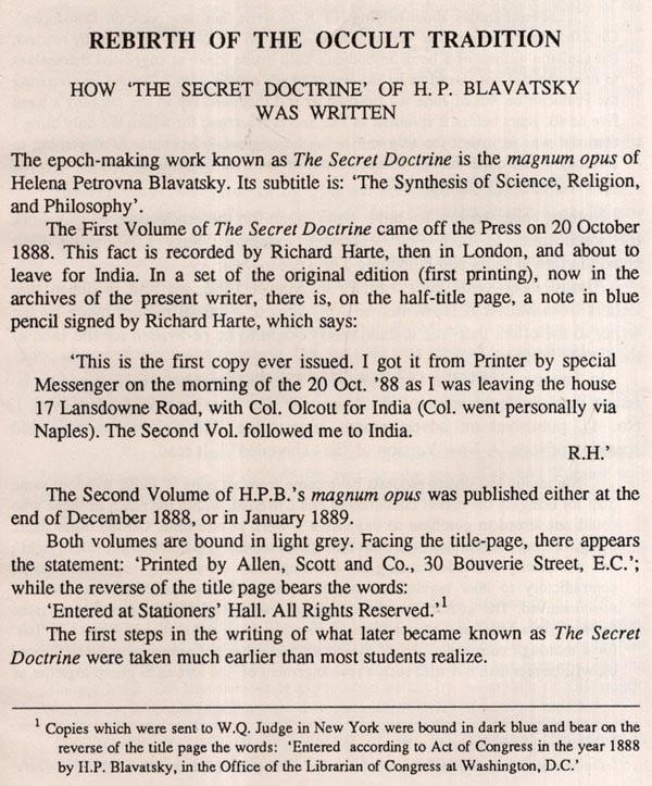 Exotic India Rebirth Of The Occult Tradition- How The Secret Doctrine Of H. P. Blavatsky Was Written (An Old And Rare Book) 