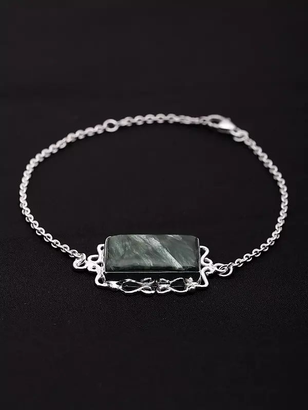 Exotic India Rectangular Cut Seraphinite Gemstone Bracelet 