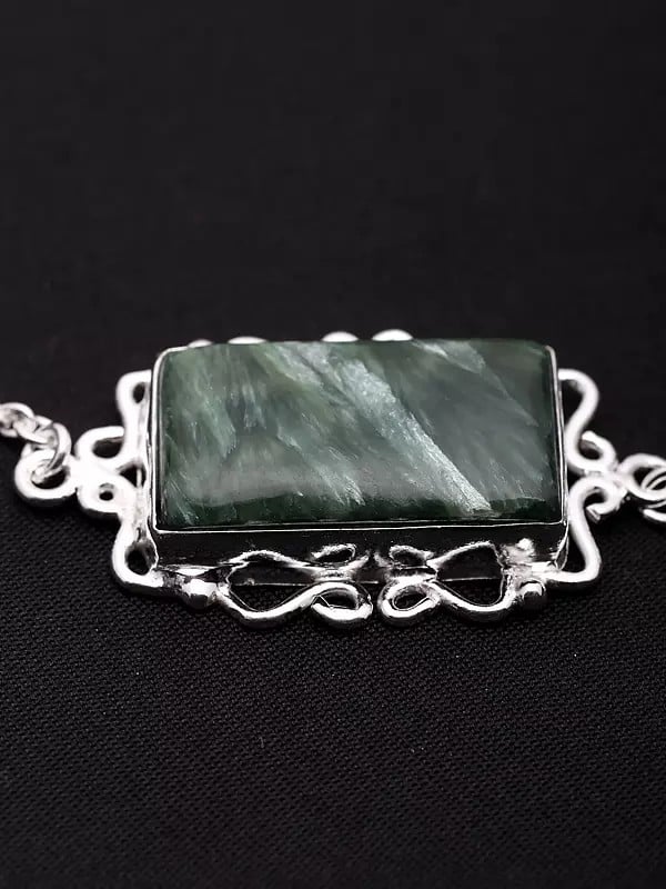 Exotic India Rectangular Cut Seraphinite Gemstone Bracelet 