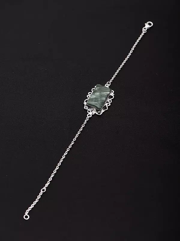 Exotic India Rectangular Cut Seraphinite Gemstone Bracelet 