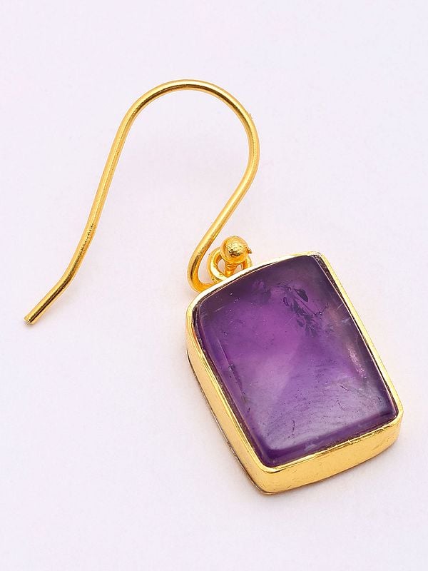 Exotic India Rectangular Cut Star Amethyst Hook Earrings