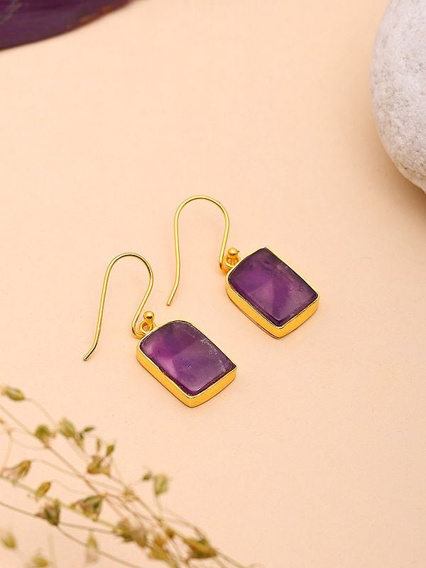 exotic india Rectangular Cut Star Amethyst Hook Earrings 