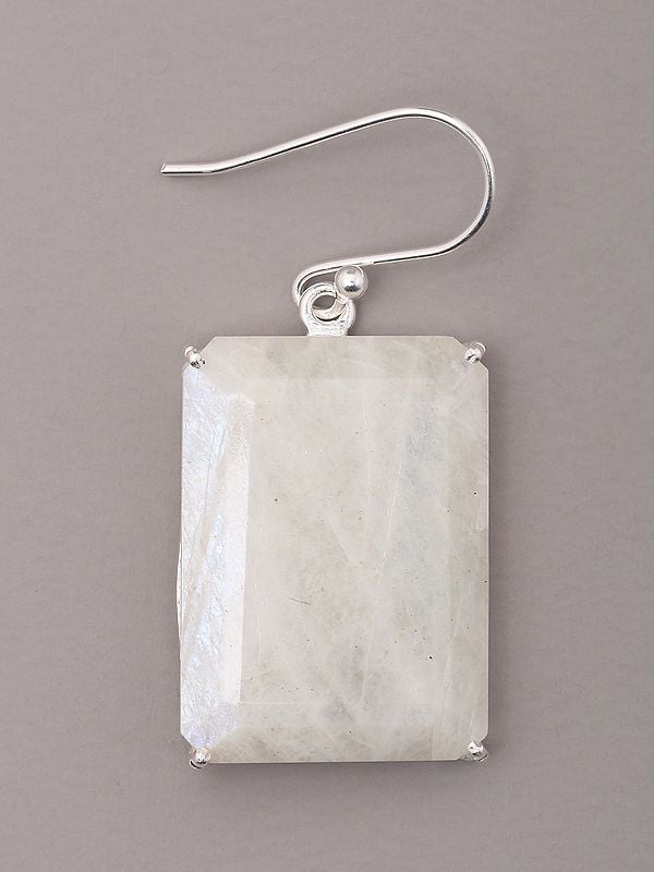 Exotic India Rectangular Rainbow Moonstone Dangle Earrings 