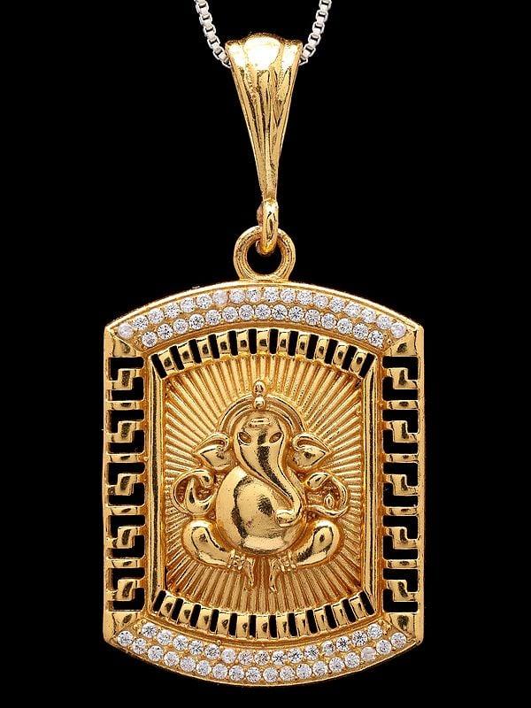 Exotic India Rectangular Shape Chaturbhuja Ganesha Pendant 