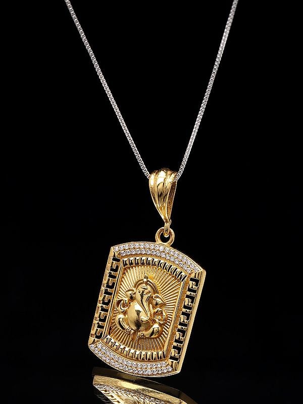 Exotic India Rectangular Shape Chaturbhuja Ganesha Pendant 