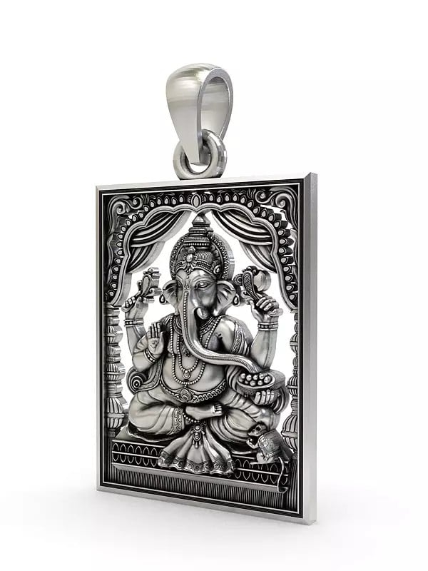 Exotic India Rectangular Shape Chaturbhuja Ganesha Pendant