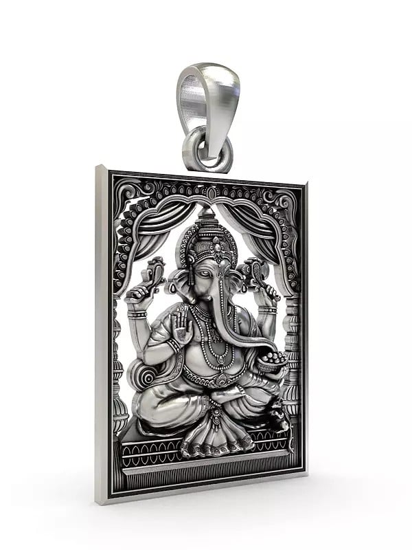 Exotic India Rectangular Shape Chaturbhuja Ganesha Pendant
