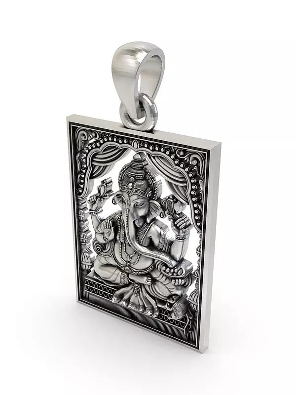 Exotic India Rectangular Shape Chaturbhuja Ganesha Pendant