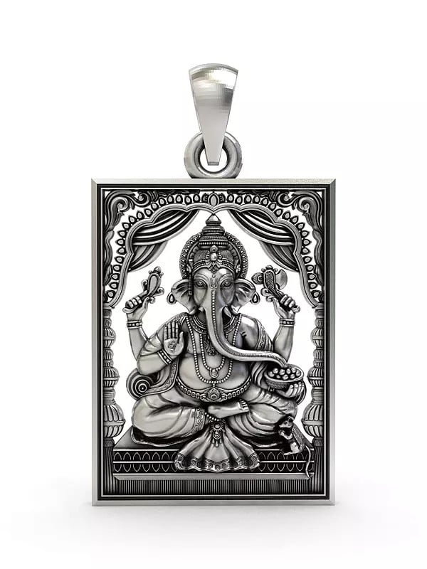 exotic india Rectangular Shape Chaturbhuja Ganesha Pendant
