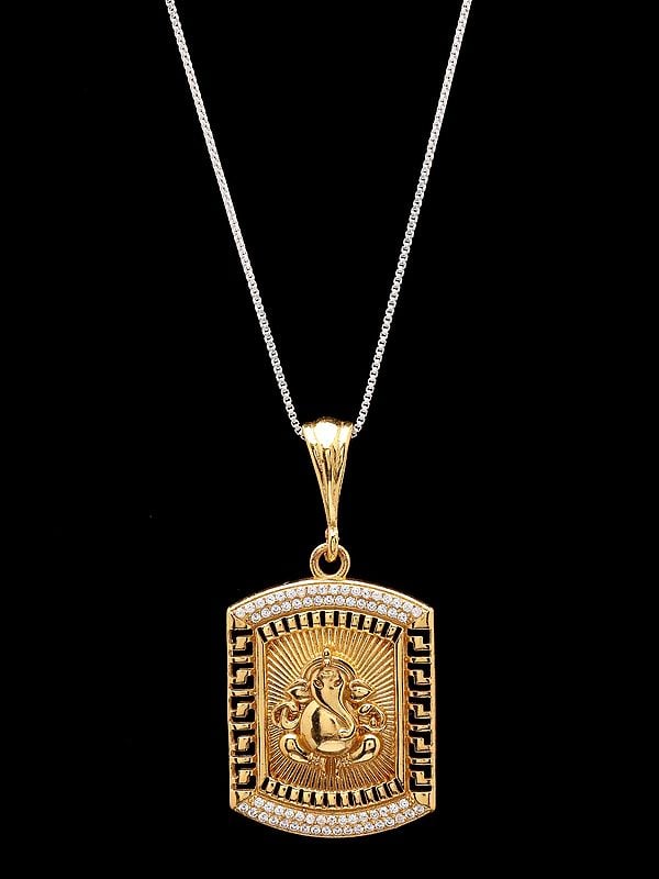 exotic india Rectangular Shape Chaturbhuja Ganesha Pendant 