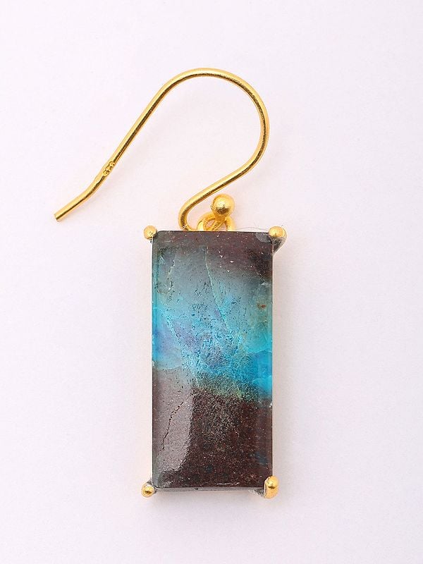 Exotic India Rectangular Shape Chrysocolla Gemstone Earrings 