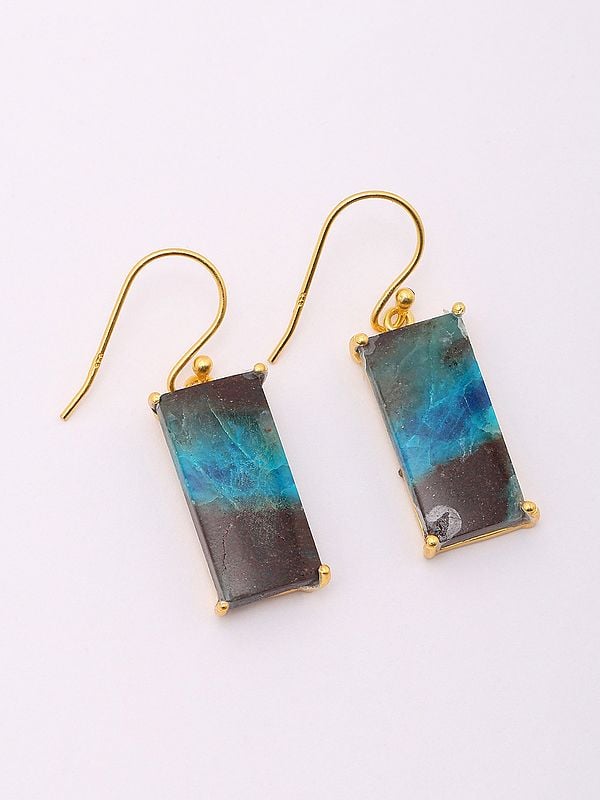 exotic india Rectangular Shape Chrysocolla Gemstone Earrings 