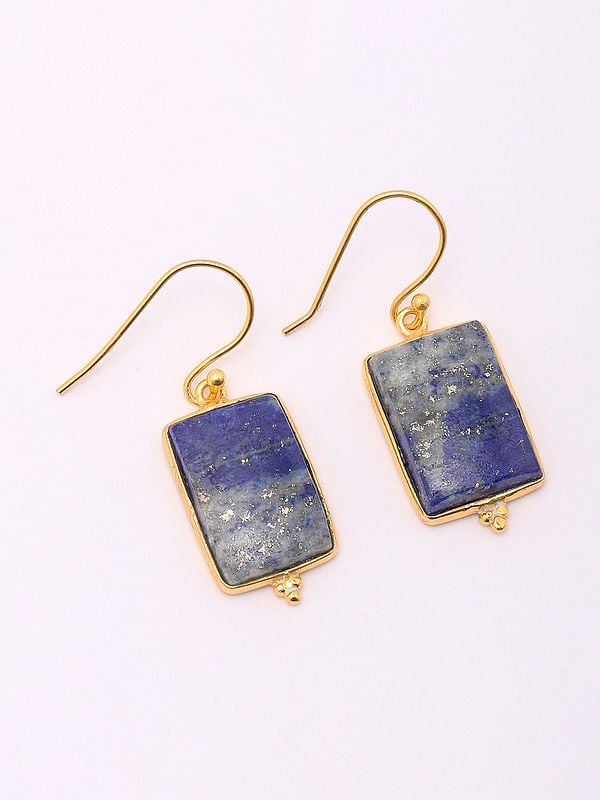 Exotic India Rectangular Shaped Lapis Lazuli Earrings 