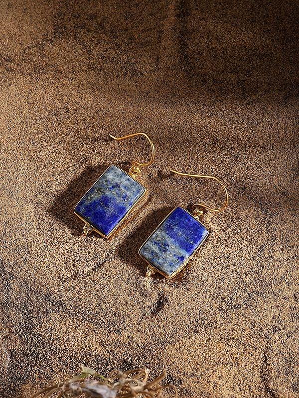 Exotic India Rectangular Shaped Lapis Lazuli Earrings 