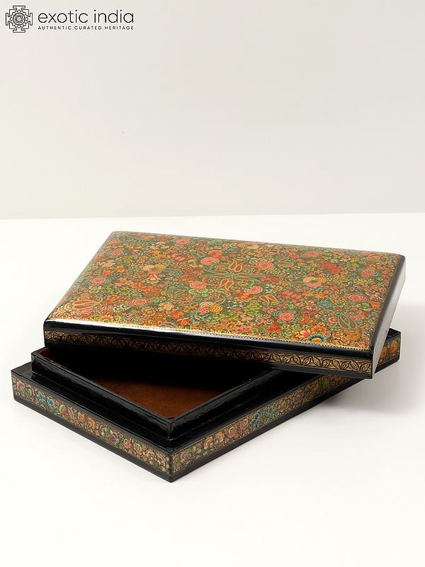 Exotic India Rectangular Shaped Papier Mache Box | 24 Karat Gold Work | Handmade 
