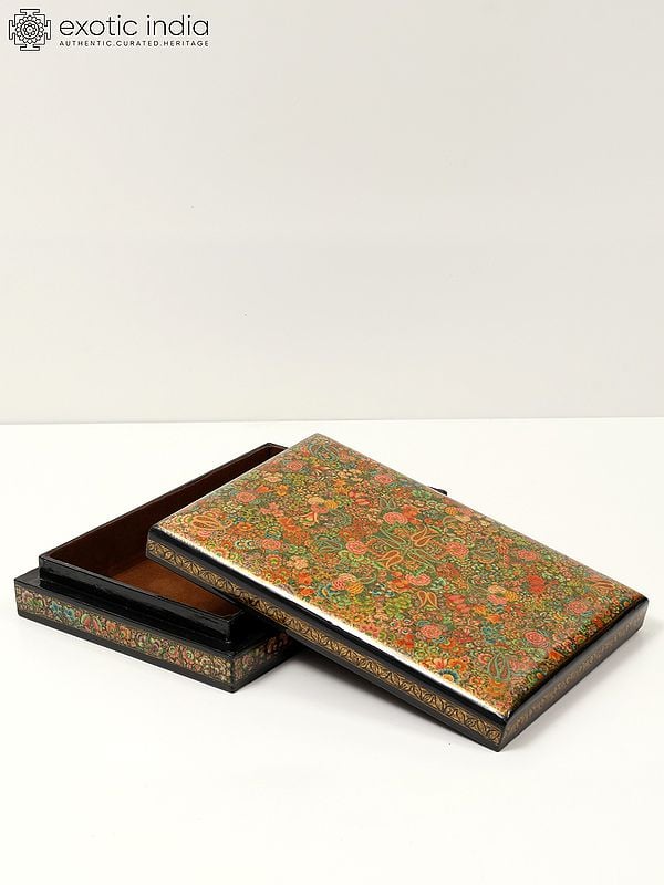 Exotic India Rectangular Shaped Papier Mache Box | 24 Karat Gold Work | Handmade 