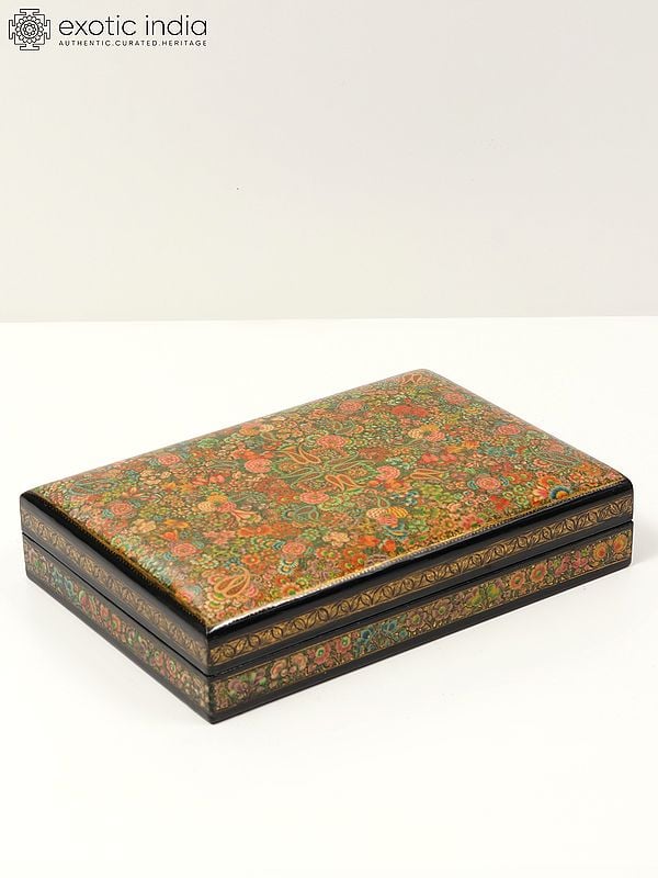 exotic india Rectangular Shaped Papier Mache Box | 24 Karat Gold Work | Handmade 