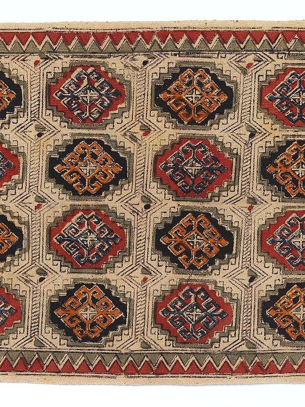 Exotic India Red And Black Kalamkari With Tile Pattern Dhurrie From Telangana