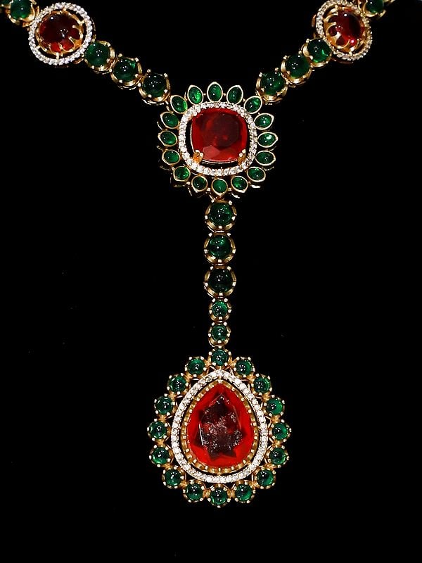 Exotic India Red And Green Necklace Set With Earrings | Indian Fashion Jewelry