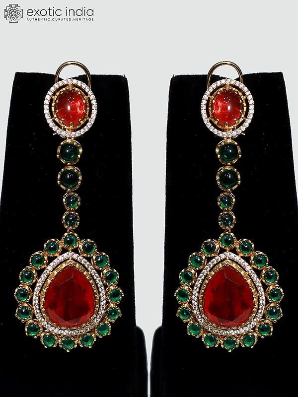 Exotic India Red And Green Necklace Set With Earrings | Indian Fashion Jewelry
