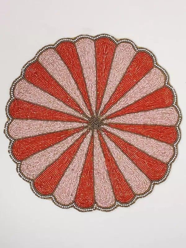 Exotic India Red And Pink Beads Round Table-Mat (Set Of 2) 